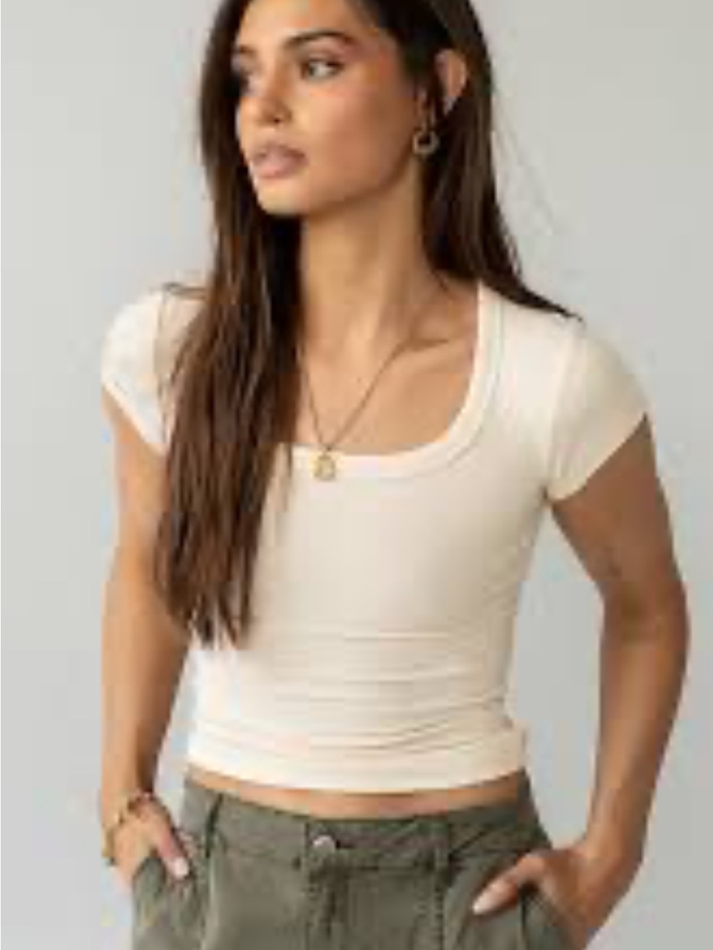 Bohme Scoop Neck Short Sleeve Top — Cream